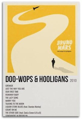 Bruno Mars DooWops & Hooligans Album-Wandkunst-Poster, Innendekoration für Bar, Restaurant, Wohnzimmer, ästhetischer Druck, 20 x 30 cm, ungerahmter Stil
