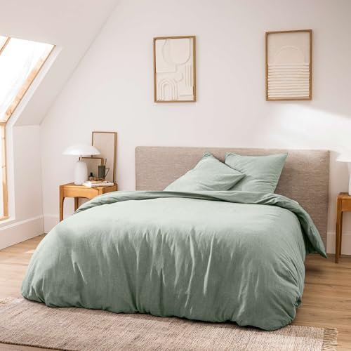 Douceur d'Intérieur, 3-teiliges Bettwäsche-Set (260 x 240 cm), Salbei-Meline, 100% Baumwolle, gefärbt