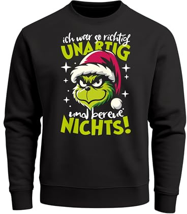 MoonWorks® Sweatshirt Herren Weihnachtspullover Grinch Spruch Unartig Weihnachtsoutfit Männer Schwarz L