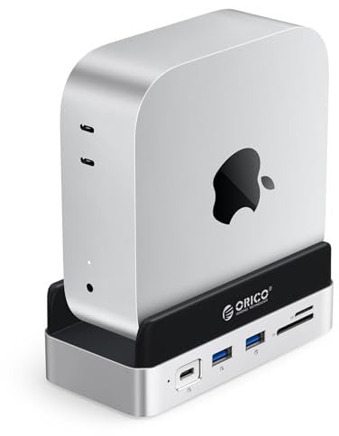 ORICO MiniDock Dockingstation & Ständer für Mac mini M4/M4 Pro mit 2TB NVMe SSD Speicher Festverbauter, USB-C Hub mit 4K HDMI, DisplayPort, SD/TF 3.0 Kartenleser, USB-C/A 10Gbit/s, 100W PD – VSP10