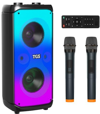 6.5 Inch Dual Karaoke Machine with 2 UHF Wireless Microphones, Portable Bluetooth Speakers for Adults and Kids, PA System for Parties with LED Disco Lights, Compatible with