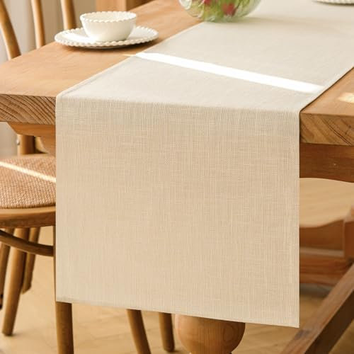 Kiatuniya Tischläufer Modern Table Runner Beige Tisch Läufer 40x180 cm Frühling Abwaschbar Tischdekoration Boho Landhausstil Tischband Dekostoff für Geburtstag Hochzeitsdeko Kommode Party Dekor
