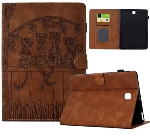 Vaitasy Coque pour Samsung Galaxy Tab S2 9.7 2015 SM-T810/T815 Mignon modèle de Dos de Chat Cuir PU avec à Angles de Vision Multiples Étui pour Galaxy Tab S2 9.7 Brun