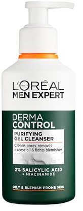 L'Oréal Paris Men Expert Reinigungsgel für Akne neigende Haut, mattierte und ebenmäßige Haut, mit 2 % Salicylsäure und Niacinamid, Derma Control, 260 ml