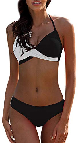 Generico Bikini Donna Curvy Costume da Bagno Push Up Vita Alta Perizoma a Due Pezzi Bikini Imbottito Taglia Forte Swimsuit Push Up Costume Un Pezzo Tankini Sexy Ruched Swimwear
