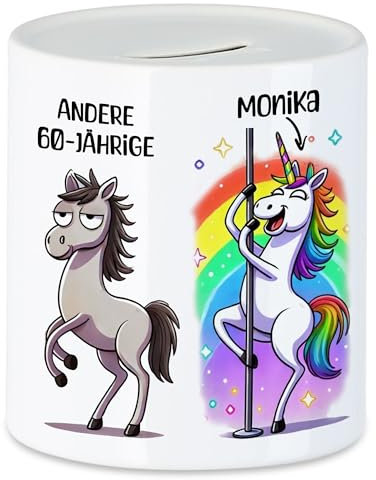Kiddle-Design Spardose Personalisiert 60. Geburtstag - Andere 60 Jährige Du - 60. Geburtstag lustig witziges Geldgeschenk Frau Frauen Einhorn - Sparschwein Sparbüchse