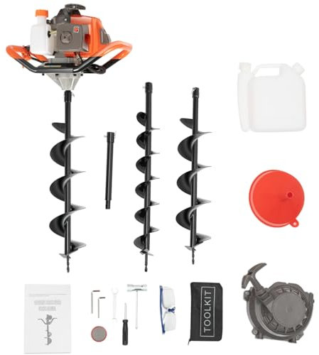 71CC 2 Stroke Petrol Earth Auger Post Hole Digger 2.3KW 300RPM Fence Post Auger with Extension Pole 30.5cm, 3 Style Drill Bits, Funnel, Spare Starter, Goggle, Oil Mixing Bottle, Tool Kit