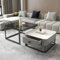 Coffee Table with Storage,Square Nest of Tables, Multi-functional Side Table with Tempered Glass and Marble Board Top, Nesting Tables for Living Room Bedroom Office (Square Grey)