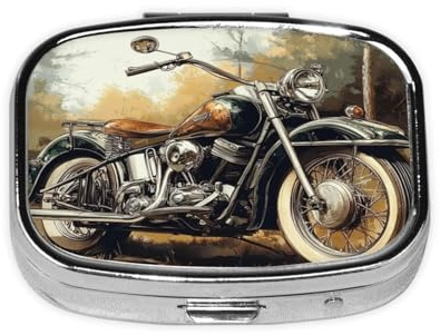 Pillendose im amerikanischen Stil mit Motorrad-Muster, Reise-Pillendose, klein, quadratisch, Medikamentenbox für Geldbörse und Taschengeschenke