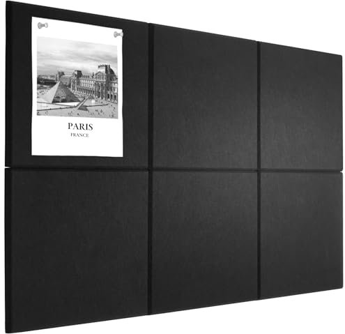 Cork Board Alternative 90 x 60 cm Notice Pin Board Bulletin Board for Home Office Kitchen Photos Memos - 6 Pack Removable Felt Wall Tiles with 20 pushpins - Black