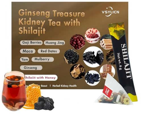 Kidney Tea Formula Ginseng Ten Treasure Tea w/Shilajit Saffron, Traditional Chinese Herbal Tea Bags, Ginseng & Mulberry Herbal Tea, Kidney Cleanse Detox & Repair Tea for Men Women,for Sleep & Stress