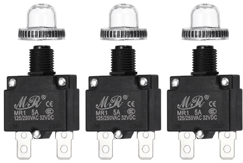 QUARKZMAN 3 Pcs Disjoncteur À Bouton-Poussoir 5Amp 125/250V AC 32V DC | Protection Thermique De Surcharge À Réinitialisation Manuelle Avec Coque De Bouton Étanches,Disjoncteur Thermique