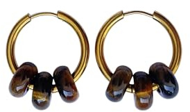 Damen Creolen Ohrringe Vergoldet 24 Karat Gold aus Edelstahl mit Naturstein in Donut-Form - Halbedelstein Schutzamulett - Originelles Geschenk für Frauen - ASTER ALHELÍ