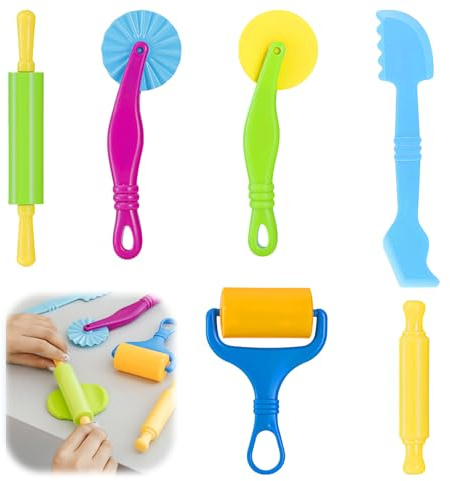 6-Teilig Knete Zubehör,Knete Set,Kinetic Sand Werkzeug,Kinderknete Knetzubehör,Knetmasse Werkzeuge,Kneten Knetäerkzeug,für Küchenspielzeug Knet Enthält Rollen,Schneider,Messer Kinder Knetwerkzeug