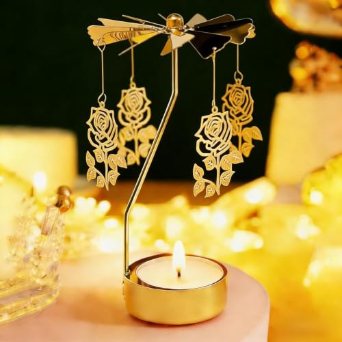 Geschenke zum Muttertag für Mama, drehbarer Kerzenhalter, rotierender Karussell-Teelichthalter, einzigartiges Geburtstagsgeschenk für Frauen, Mama, Schwester, Weihnachten, Valentinstag (Rose)