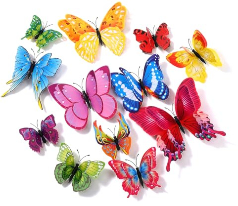 24 Stück Schmetterlings-Wanddeko-Sets, 3D Schmetterlings-Wandtattoos, deko schmetterlinge bunte Schmetterlingsaufkleber für die Heimdekoration, magnetische Schmetterlings-Wanddeko