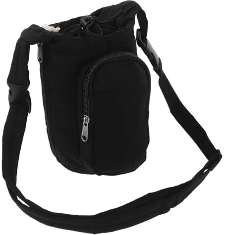 ibasenice Pochette Isotherme pour Gourde de Randonnée avec Rembourrage en Duvet, Housse de Protection Imperméable Noire Légère avec Bandoulière Réglable, Porte-Bouteille Pratique
