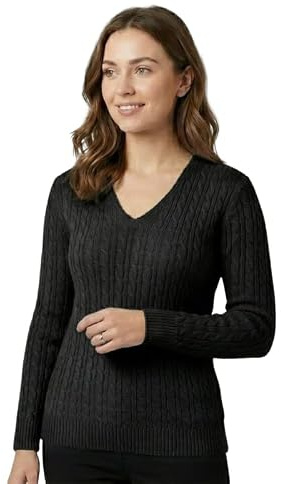 Womens V Neck Cable Knit Jumper Long Sleeve Sweater Ladies Winter Warm Knitted Pullover Soft Stretch Casual Workwear Knitwear Top S–XL