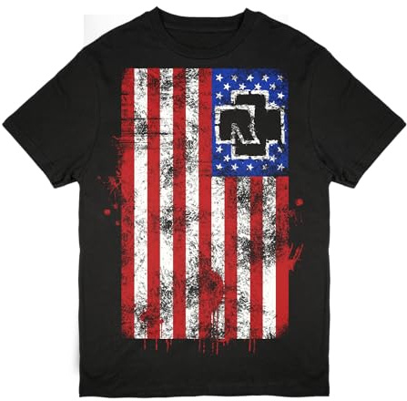 Rammstein T-Shirt Amerika schwarz, Offizielles Band Merchandise Fan Shirt mit Brust- und Rückendruck