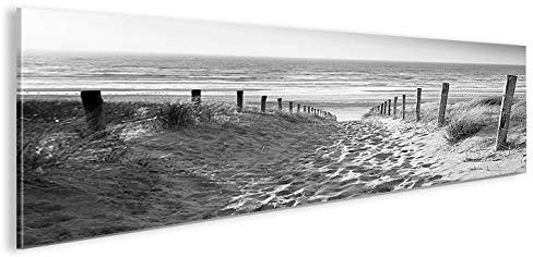 islandburner Bild Bilder auf Leinwand Weg zum Meer Schwarz/Weiss Nordseestrand Panorama XXL Poster Leinwandbild Wandbild Dekoartikel Wohnzimmer Marke