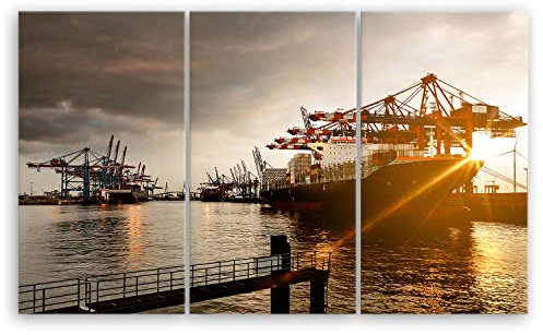 ge Bildet Bild auf Leinwand | Hamburger Hafen in 165x100 cm mehrteilig als Wandbild XXL | Wand-deko Dekoration Wohnung modern Bilder | 1247