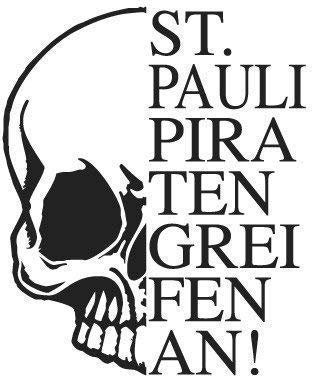 Aufkleber Applikation - Totenkopf Skull Schädel - St. Pauli Piraten greifen an ! - AP1707 Farbe schwarz, Größe 40cm