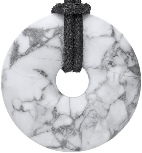 Lebensquelle Plus Edelstein Donut Ø 30 mm + Baumwollband + Edelsteinkarte | Naturstein Anhänger Halskette | Echte Heilsteinkette inkl. Band (Magnesit)