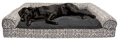 Furhaven XXL Orthopedic Dog Bed Plush & Southwest Kilim Decor Sofa-Style w/Removable Washable Cover - Boulder Gray, Jumbo Plus (XX-Large)