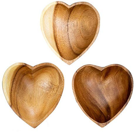 levandeo 3er Set Schüssel Akazie 10x3cm Herz Holz Design Schale Obstschale Obstkorb Brotkorb Unikat Tischdeko