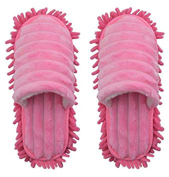 Mooyii 1-Paar Faule Mopp Hausschuhe Zimmer Gehen Reinigungsstaub Warmer dauerhafter Polieren Boden für Frauen (Pink,S)