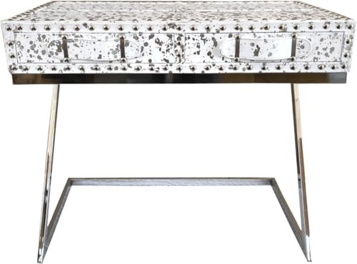 Casa Padrino Luxus Schreibtisch mit 2 Schubladen Weiß/Silber 110 x 50 x H75 Leder/Metall - Sekretär