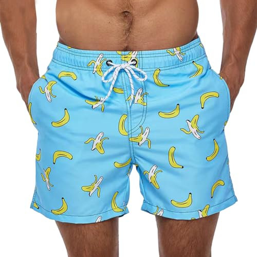 HLVEXH Badehose für Herren Jungen Tropisch Strandshorts mit Mesh-Futter Banane S