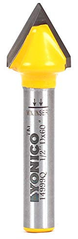 Yonico 14999q Fraise Carbure à Bois à défoncer à fond plat 60 degrés x 1,27 cm de diamètre Tige de 6,35 mm