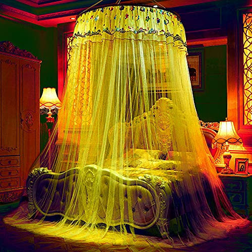 NDYD Luxuriöses Moskitonetz Für Betthimmel, Universal Dome Mosquito Mesh Net Easy Installation Hanging Bed Canopy Netting Für Einzelne Bis King Size Betten Hängematten Krippen,Yellow b