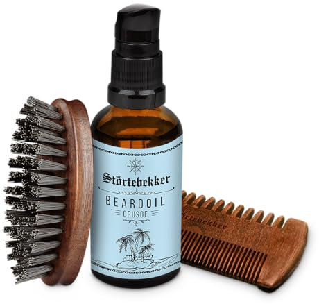 Störtebekker® Premium Bartpflege Set für Männer - inkl. Bartöl Crusoe, Bartkamm und Bartbürste - perfekt für die tägliche Bartpflege - hochwertige Geschenkidee für Herren - Made in Germany