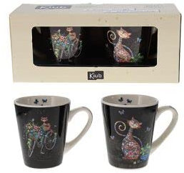 KIUB - Duo Mini MUG Conique + Boite Ouverte Bug Art Jewels Chat Papillon Velo