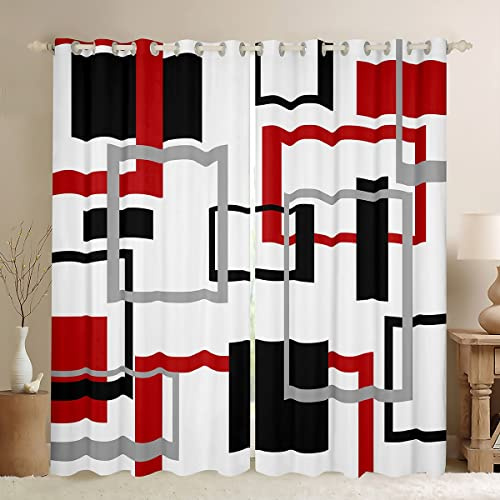 Homewish Geometrie Quadratische Vorhänge Weiß Schwarz Rot Grau Streifen Verdunkelungsvorhänge Geometrische Gitter Karierte Gardinen Kinder Jungen Mädchen Moderne Kreative Kunst Fenstervorhänge,137x117