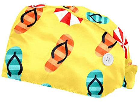 Pulongpoq 2 Stück Arbeits-Schlupfmütze mit Knopf-Schweißband, verstellbare Bindemützen für Damen und Herren, Sommer, Strand, Gelb