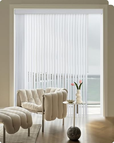 Graywind 100% Blackout Vertical Blinds Complete Set - Thermal Insulating & UV Protection Fabric, Made to Measure Privacy Slats & Track Kit with Wand Control for Windows Patio Doors, White