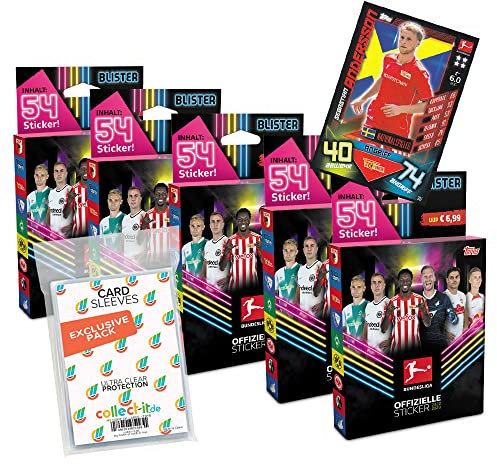collect-it.de MY HOME OF CARDS + TOYS Exklusive Aufbewahrungshüllen im Bundle mit Bundesliga Sammelsticker 2022/23-5 Blister + 1 seltene Nationalspieler Karte
