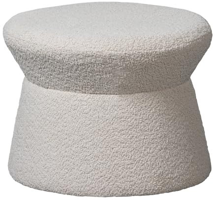 WOOOD Rowan Sitzhocker Bouclé Natural - Breiter Platte Hocker Fußhocker Polsterhocker aus Stoff Gepolstert Pouf 40x52x52 cm