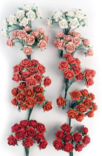 KADADSA Mini-Rosen, gemischte Rosen, gemischt, Orange, Rot, Weiß, fünffarbiges Maulbeerpapier, Blumen, 15–18 mm, Scrapbooking, Hochzeit, Bastelbedarf, Karte