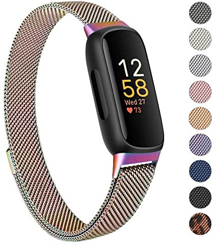 Oumida Armband Kompatibel mit Fitbit Inspire 3 Armband für Damen Herren, Prämie Edelstahl Metall Ersatzarmband mit Starker Magnet Uhrenarmbänder für Fitbit Inspire 3, Bunt