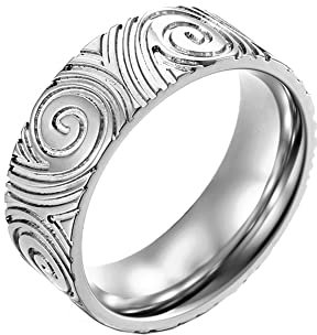 HIJONES Herren Persönlichkeit Fingerabdruck Swirl Ring aus Rostfreier Stahl Schmuck Geschenk Für Ehemann Silber Größe 57 (18.1)