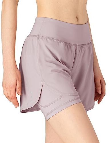 donhobo Damen Sportshorts 2 in 1 Kurze Hose Laufshorts Leggings Elastisch Unterhosen Fitness Sommer Boxershorts Yoga Gym Shorts (Rosa Lila, S)