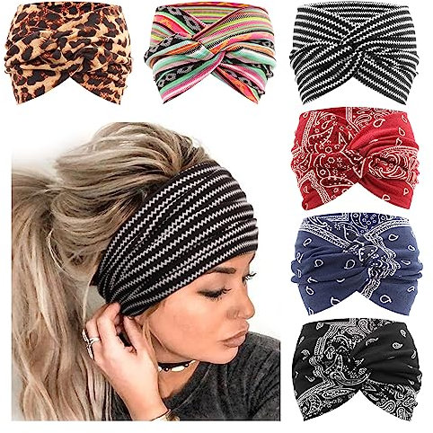 DRESHOW 6 Stück Breite Stirnbänder für Damen Extra Große Turban Stirnband Boho Head Wrap Elastische Haarbänder Haar Twisted Knot Haarschmuck