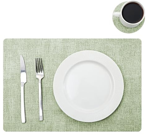 Leather Placemats and Coaster Sets 6, Large Table Mats, Waterproof & Heat Resistant Place Mats(Green)