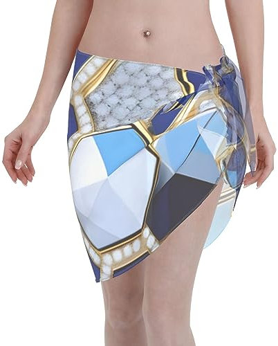 Auto und Fahrrad Damen Mode kurze Sarongs Strand Wrap, leicht, einfach zu tragen, für Kreuzfahrtstrände, Pools, Blaue Sechsecke und Diamanten, Einheitsgröße