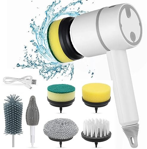 Scrubninja Cepillo Eléctrico Limpieza Hogar - Kit Completo 6 Cabezales - Recargable, Giratorio, Portátil - Scrub Ninja Cepillo de Limpieza de Cocina, Suelo, Baño y Mucho Más