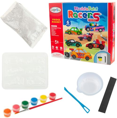 Gipsabdruckset Kreatives Magnetset Gipsabdruck mit Autoformen, Gips, Farben, Pinsel, DIY-Set für Kinder, Figuren zum Selbstgießen, zum Bemalen und Selbermachen, Malset, Kreativspielzeug